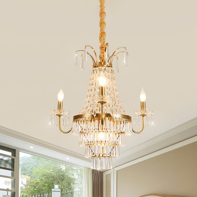 Empire Chandelier Light Fixture with Candle Luxury Crystal 4 Heads Chandelier Pendant Light in Brass Finish