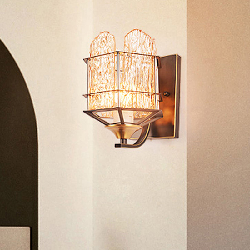 Flippte Glaswandleuchte mit Metallkäfig zeitgenössischer 1 Kopfschwarzes Finish Flush Mount Wandleuchte