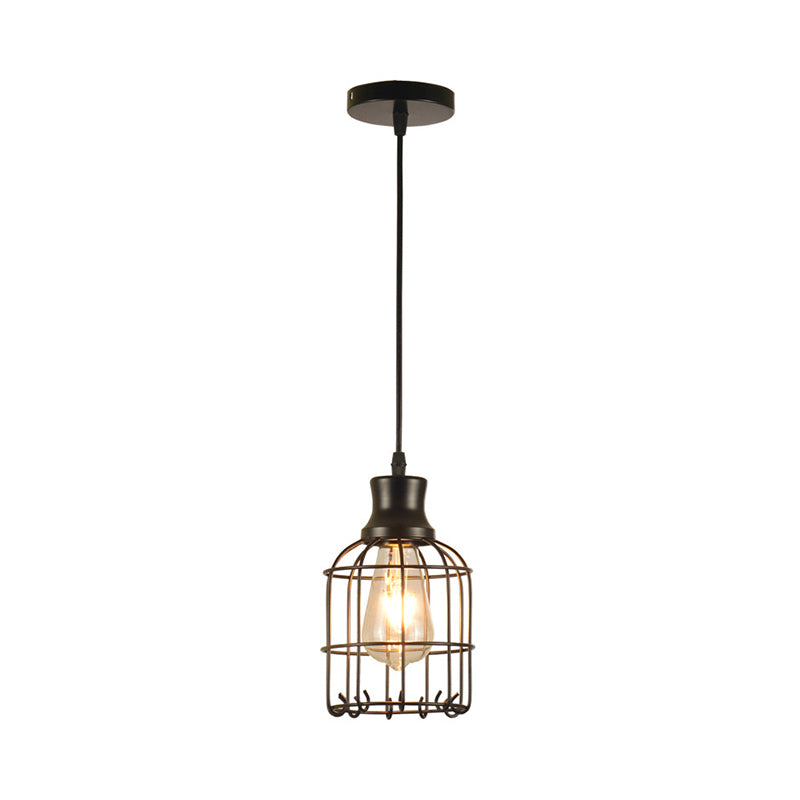 Bird Cage Pendant Lamp Metal Industrial 1 Light Ceiling Lamp Pendant in Black over Table