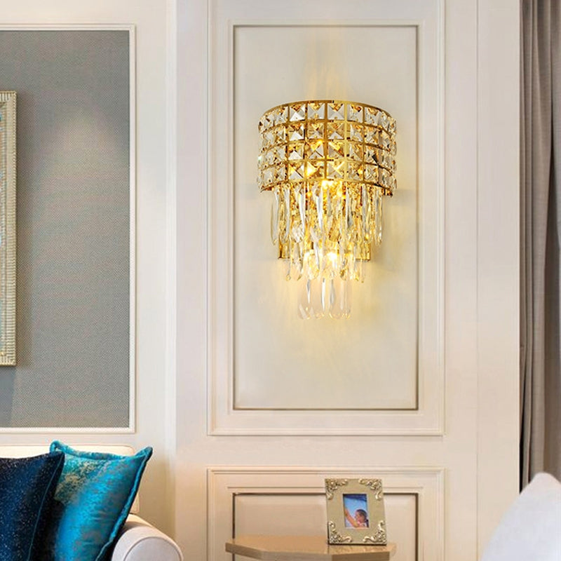 Lampada a parete a blocchi di cristallo triangolare moderno illuminazione a monte a parete a 3 luci in finitura dorata