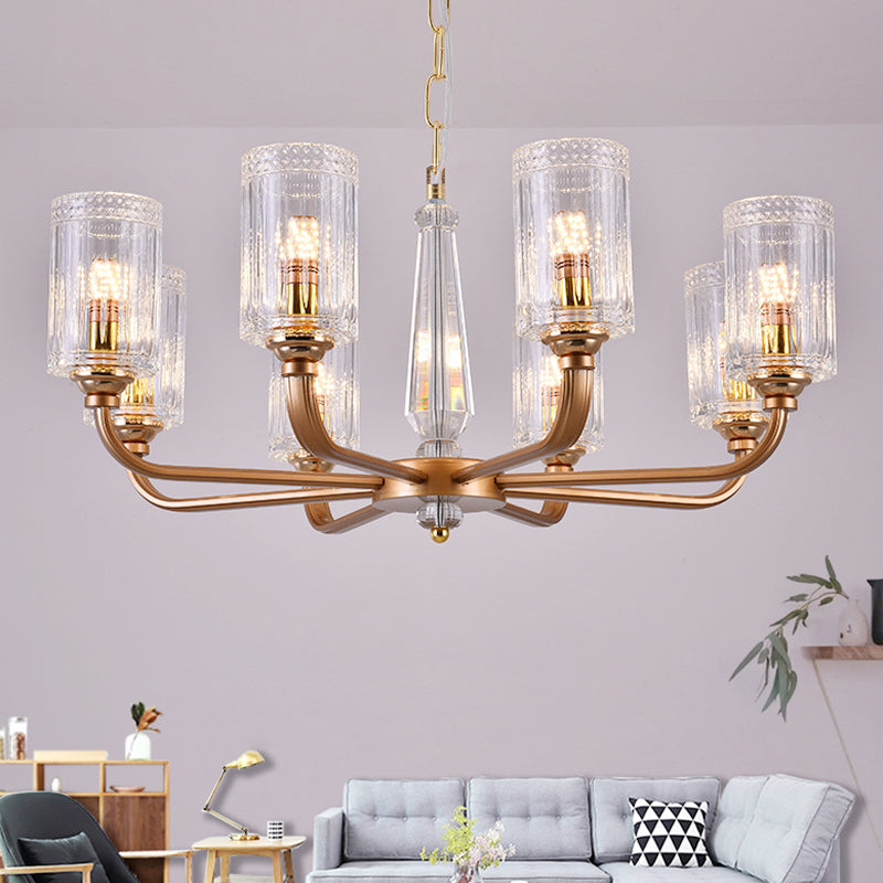 Clear Glass Cylinder Chandelier Light Vintage 3/5/6/8 Heads Chandelier Lighting Fixture in Gold