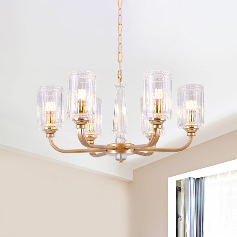 Clear Glass Cylinder Chandelier Light Vintage 3/5/6/8 Heads Chandelier Lighting Fixture in Gold