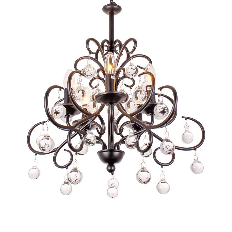 Plafond en larme en pharmacie à cristal clair Light Light Vintage Style 5 Bulbes Lampe de lustre avec bougie en noir / bronze mat