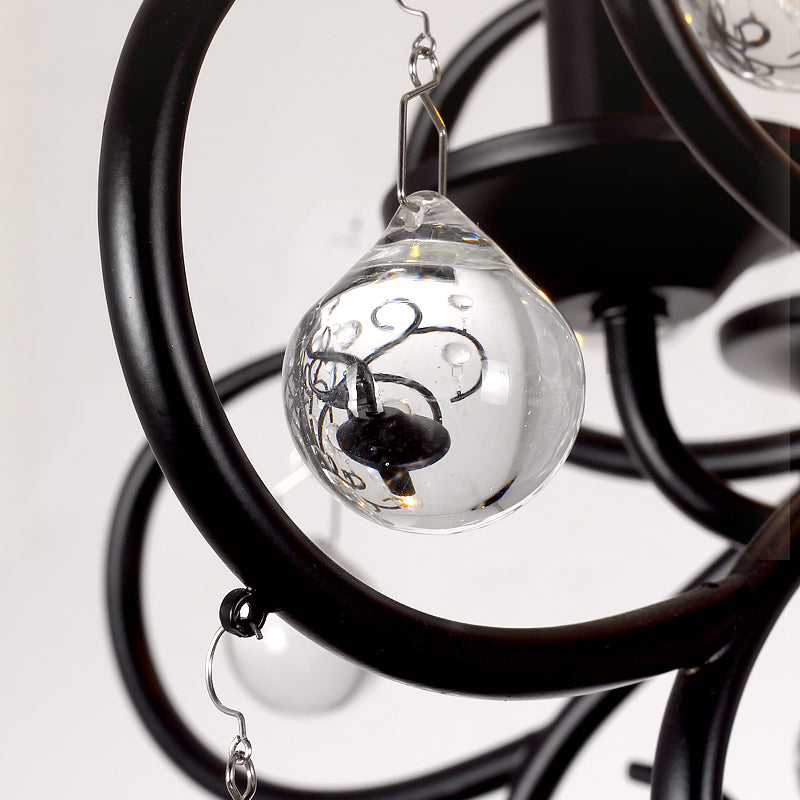 Plafond en larme en pharmacie à cristal clair Light Light Vintage Style 5 Bulbes Lampe de lustre avec bougie en noir / bronze mat