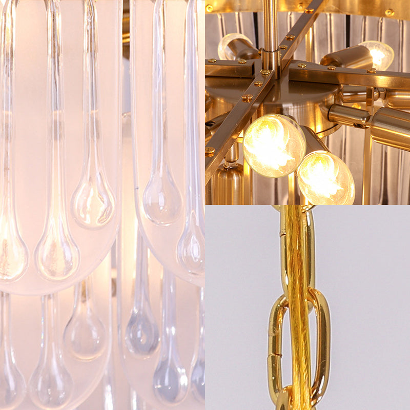 16 "/23,5" W Gecker Glasstufen mit Kronleuchter Licht modernistischer 3/8 Leuchten hängende Lampe mit Metallkette in Gold
