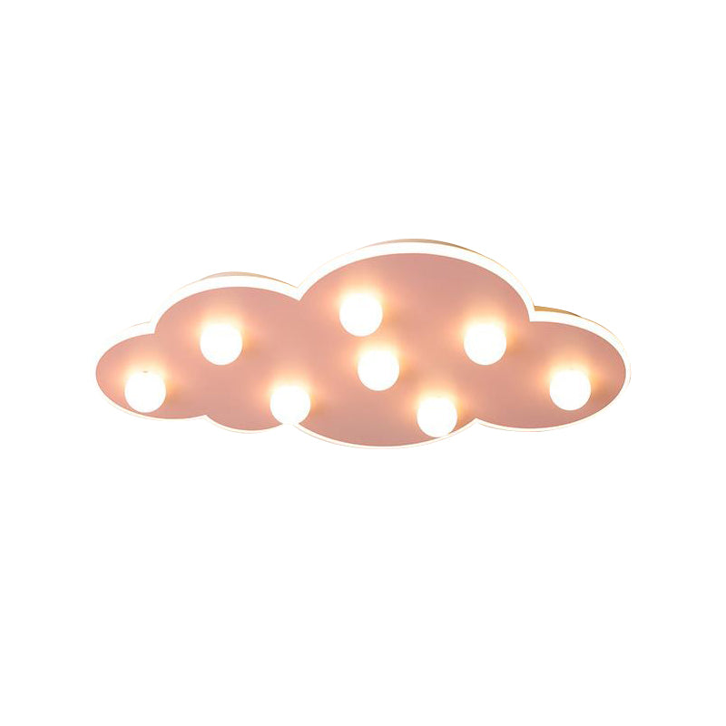 Blue/Pink/White Cloud Flush Ceiling Light Macaron Metal 8-Led Ceiling Mounted Light for Kids Bedroom