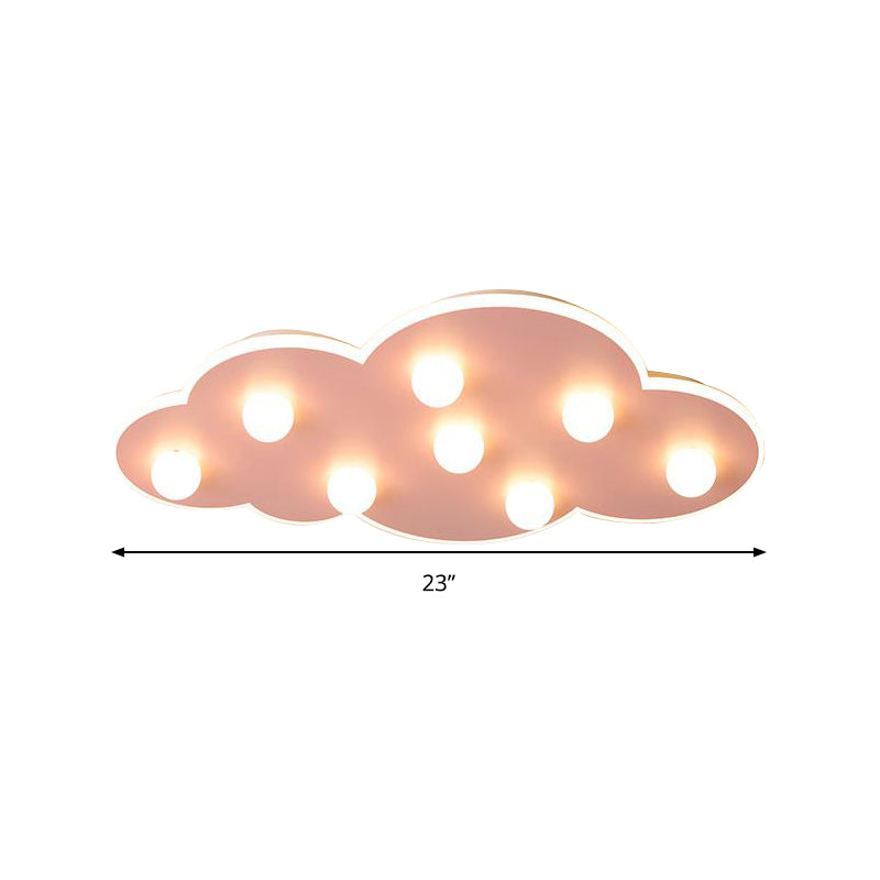Blue/Pink/White Cloud Flush Ceiling Light Macaron Metal 8-Led Ceiling Mounted Light for Kids Bedroom