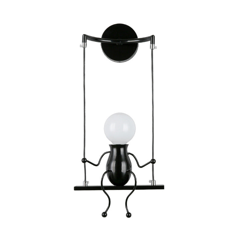 Swing Shape Wall Sconce with Little People Decoration Metal Modern 1 Light Wall Light Fixture in Black/White/Red