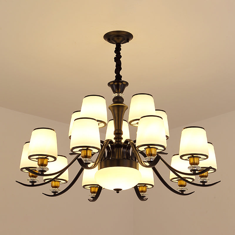 Milk White Frosted Glass Chandelier Light Crystal Decoration Modern Hanging Light Living Room Lighting Fixtures