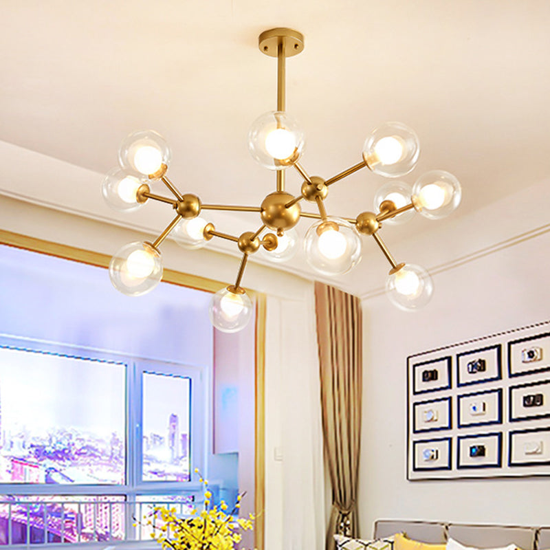 Klarer Globusformglas Kronleuchter Licht Molekular Frosted Iron Modern Anhängerbeleuchtung in Gold