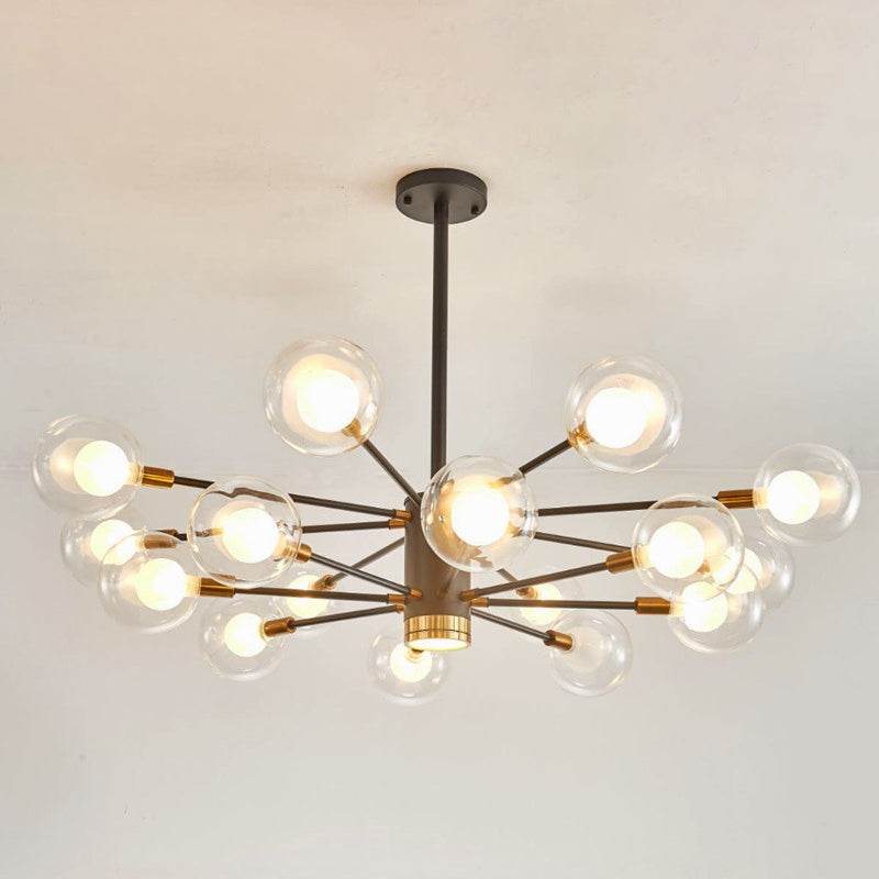 Globe Suspension Hanging Pendant Light Modern Style Corridor Clear Glass Chandelier in Frosted Spray Paint Finish