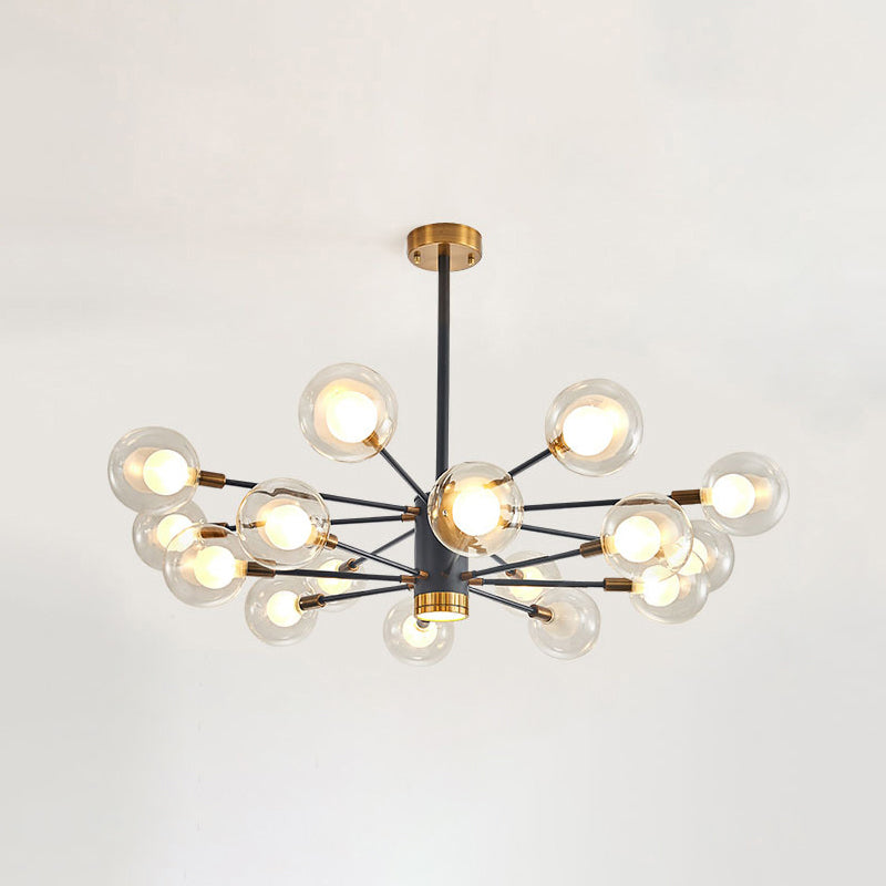 Globe Suspension Hanging Pendant Light Modern Style Corridor Clear Glass Chandelier in Frosted Spray Paint Finish