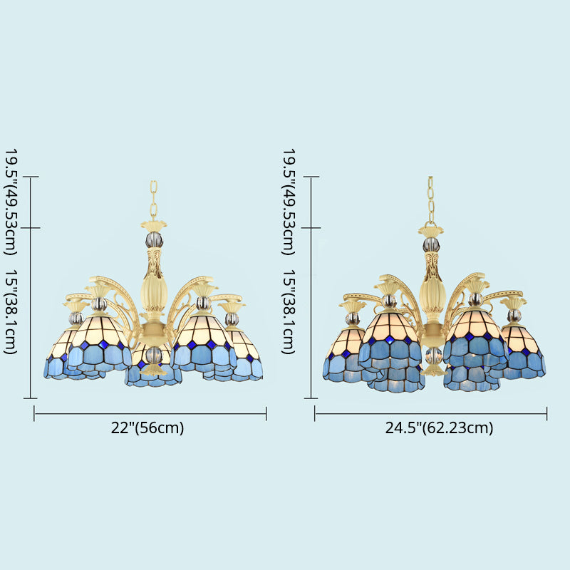 Motore reticolare Tiffany lampadario con sfumatura in vetro in vetro ristorante sospeso lampada a sospensione con abbellimento a sfera di cristallo