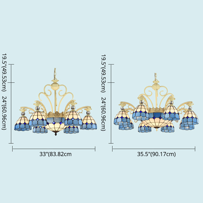 Motore reticolare Tiffany lampadario con sfumatura in vetro in vetro ristorante sospeso lampada a sospensione con abbellimento a sfera di cristallo