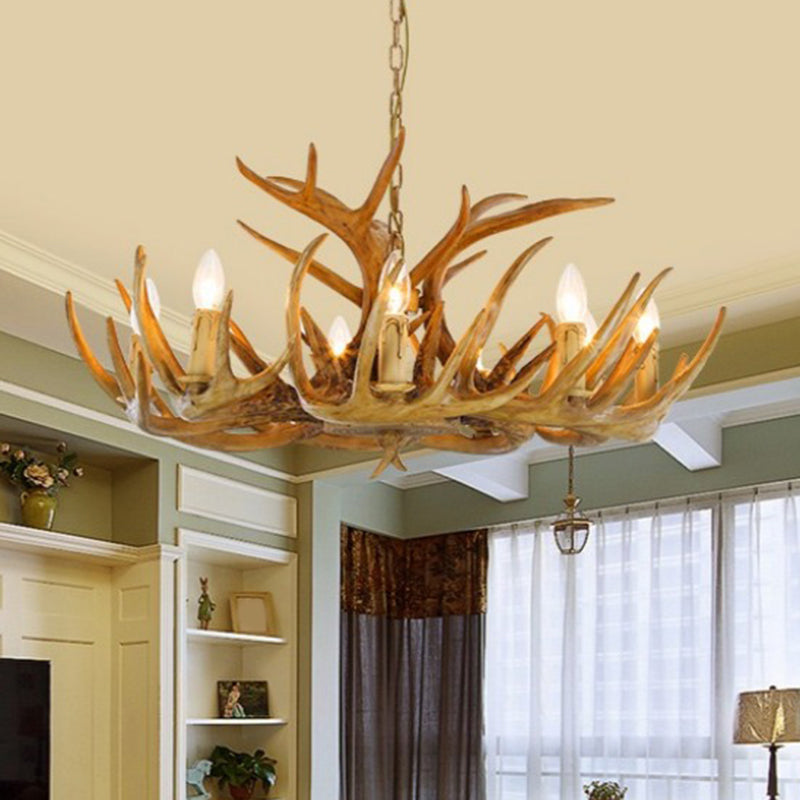 Country Country Chandelier Resin Deer Horn Horn Gandle Fançing Decorative Lighting Forwing for Living Room Villa Restaurant