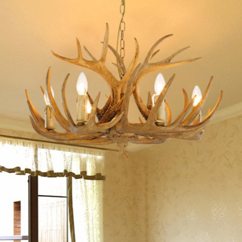 Country Country Chandelier Resin Deer Horn Horn Gandle Fançing Decorative Lighting Forwing for Living Room Villa Restaurant