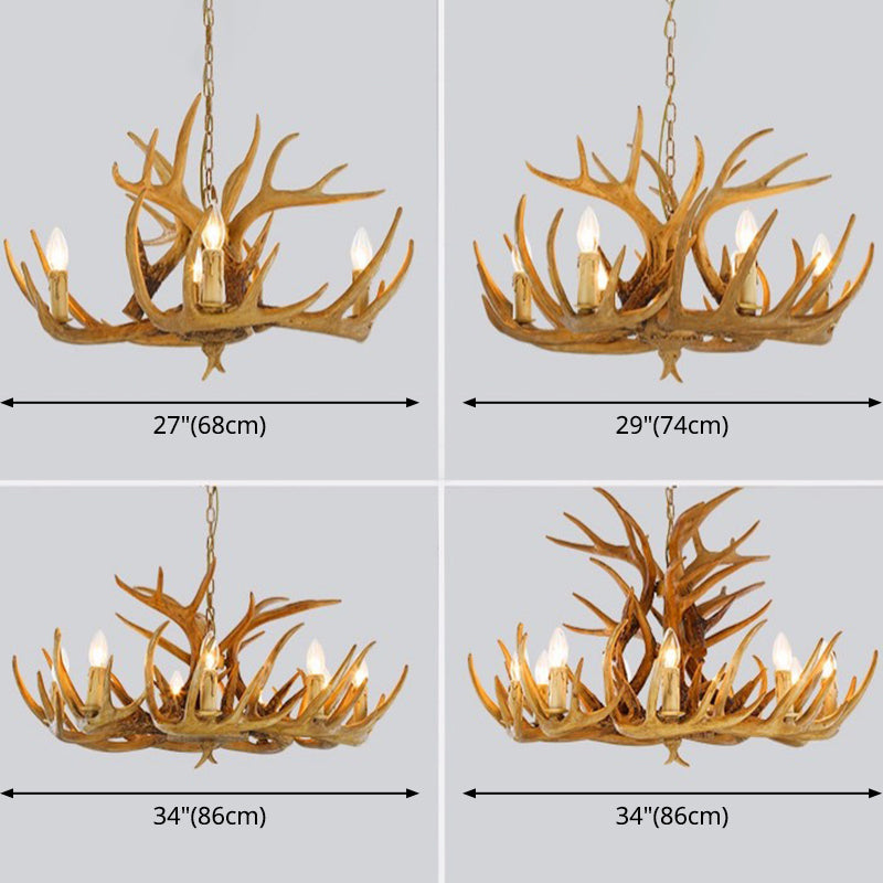 Country Country Chandelier Resin Deer Horn Horn Gandle Fançing Decorative Lighting Forwing for Living Room Villa Restaurant