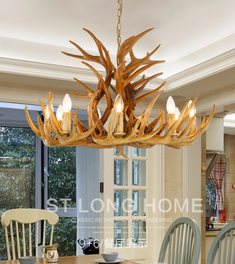Country Country Chandelier Resin Deer Horn Horn Gandle Fançing Decorative Lighting Forwing for Living Room Villa Restaurant
