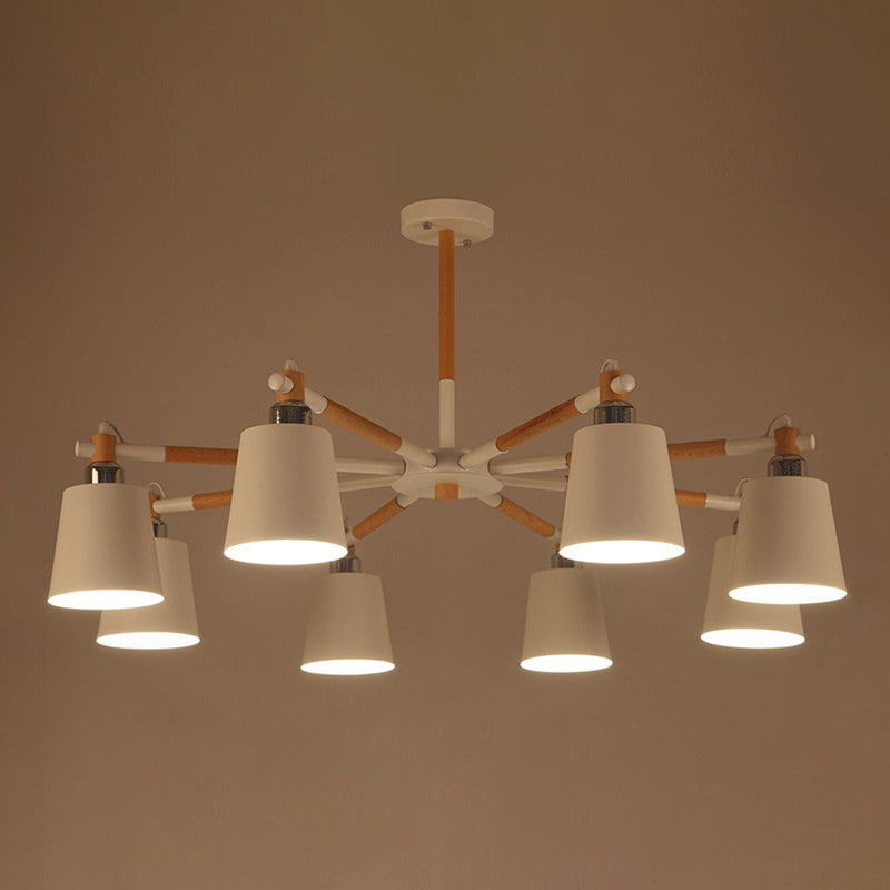 Modern Minimalist Rubber Wood Chandelier Matte Metal Lampshade Pendant Light for Living Room