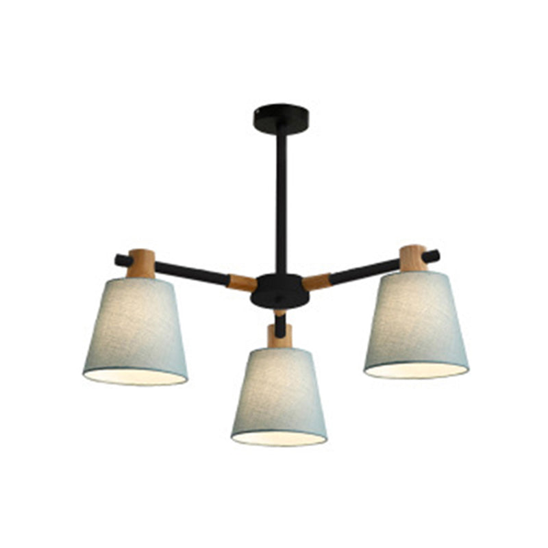 Cone Fabric Lampshade Chandelier Light Wooden Modern Simplicity Hanging Light for Dining Room Bedroom