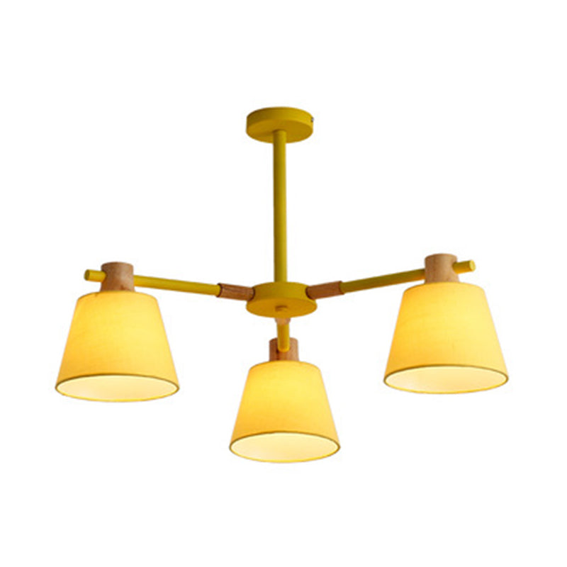 Cone Fabric Lampshade Chandelier Light Wooden Modern Simplicity Hanging Light for Dining Room Bedroom