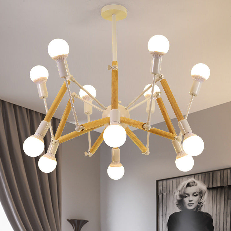 Lampadario a forma di ragno in legno massiccio Lampada moderna semplicità per sala da pranzo regolabile lampada per illuminazione appesa