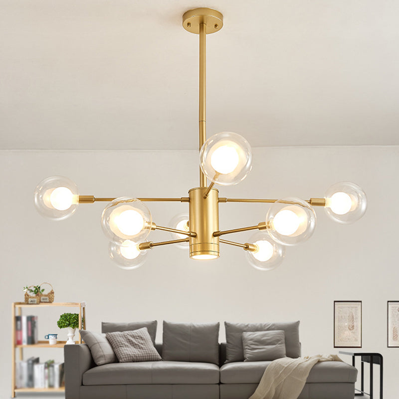 Moderner Stil Einfachheit Glas Kronleuchter klarer Ball Schatten Wohnzimmer Anhänger Licht mit polierter Metalllampe Pfosten