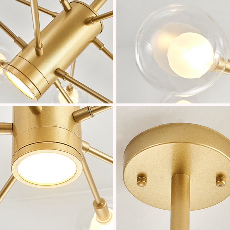 Moderner Stil Einfachheit Glas Kronleuchter klarer Ball Schatten Wohnzimmer Anhänger Licht mit polierter Metalllampe Pfosten