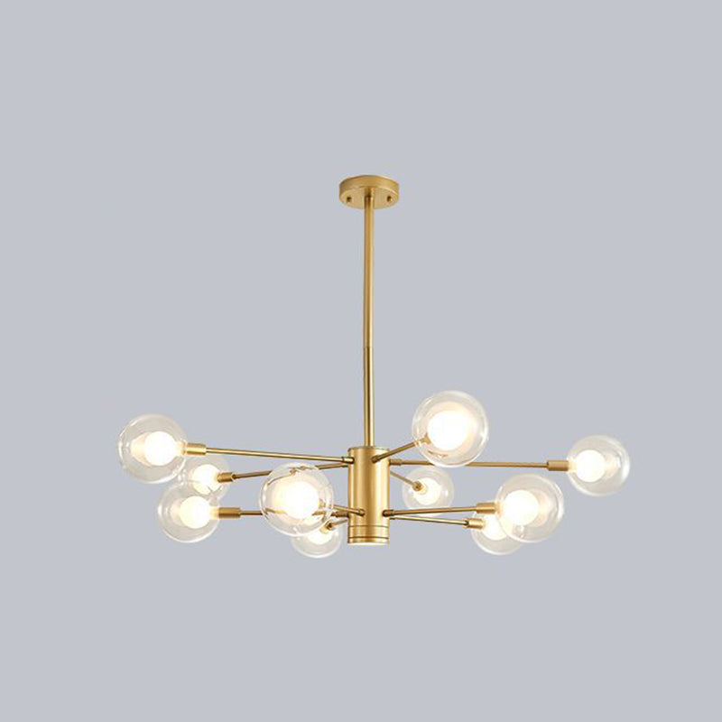 Moderner Stil Einfachheit Glas Kronleuchter klarer Ball Schatten Wohnzimmer Anhänger Licht mit polierter Metalllampe Pfosten