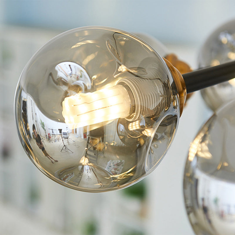 Multi -Hellglas -Ballkugel Kronleuchter hell schwarz schmiedeeisernlampen Körper moderne schicke Licht für Wohnzimmer