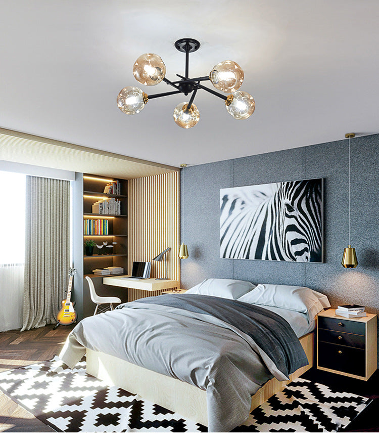 Multi -Hellglas -Ballkugel Kronleuchter hell schwarz schmiedeeisernlampen Körper moderne schicke Licht für Wohnzimmer