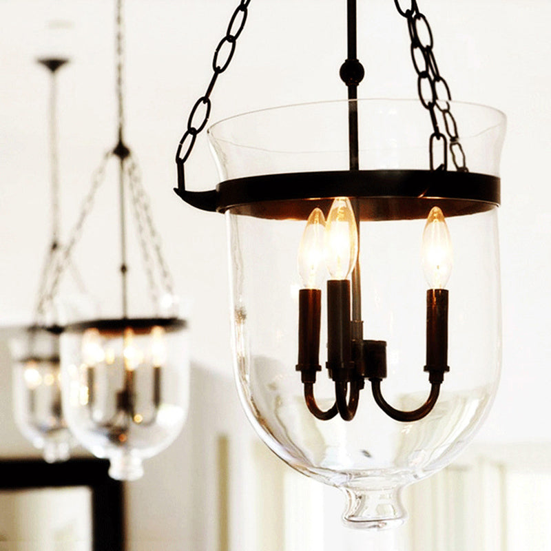 Transparent Glass 3-Light Pendant Lamp with 31.5" Adjustable Chain Industrial Hanging Light Fixture for Dining Room