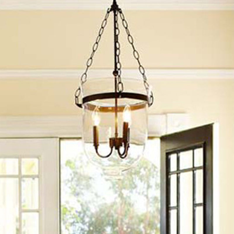 Transparent Glass 3-Light Pendant Lamp with 31.5" Adjustable Chain Industrial Hanging Light Fixture for Dining Room