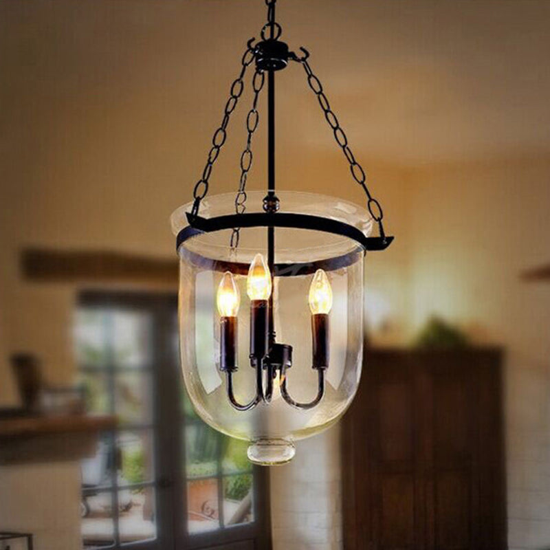 Transparent Glass 3-Light Pendant Lamp with 31.5" Adjustable Chain Industrial Hanging Light Fixture for Dining Room