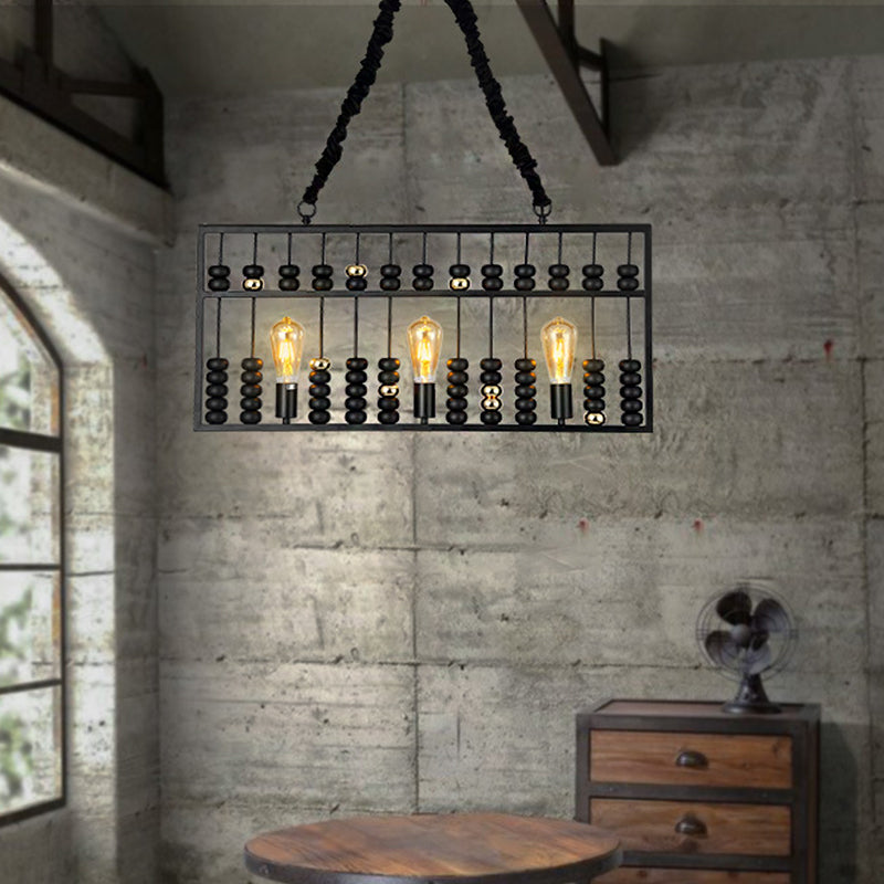 Vintage Abacus Pendant Plafond Aménagement en métal Black 3 ampoules suspendues pour restaurant