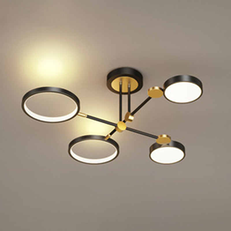 Candelabro de estilo metálico posmoderno, lámpara colgante Art Deco con anillo hueco de aluminio cepillado dorado para sala de estar