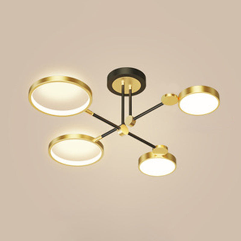Candelabro de estilo metálico posmoderno, lámpara colgante Art Deco con anillo hueco de aluminio cepillado dorado para sala de estar