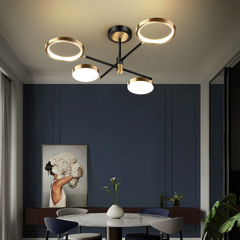 Candelabro de estilo metálico posmoderno, lámpara colgante Art Deco con anillo hueco de aluminio cepillado dorado para sala de estar