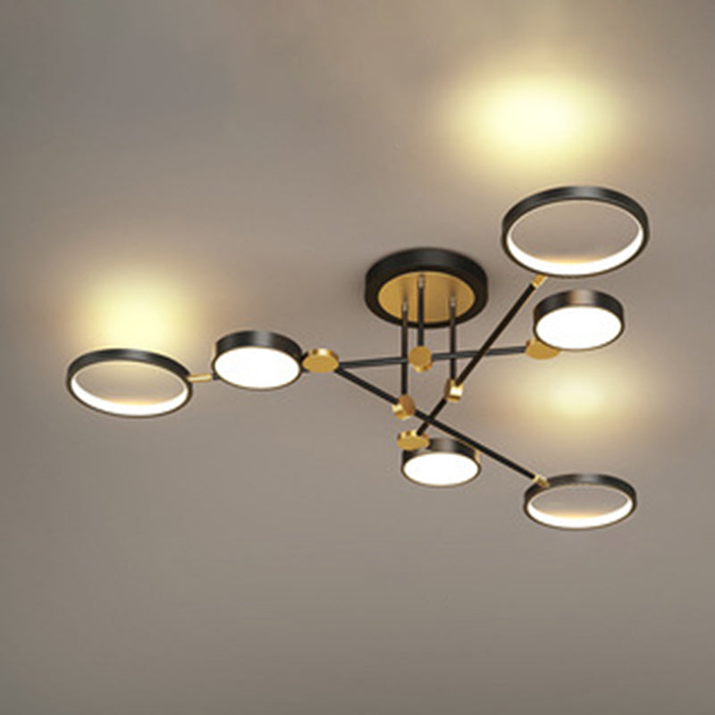 Candelabro de estilo metálico posmoderno, lámpara colgante Art Deco con anillo hueco de aluminio cepillado dorado para sala de estar