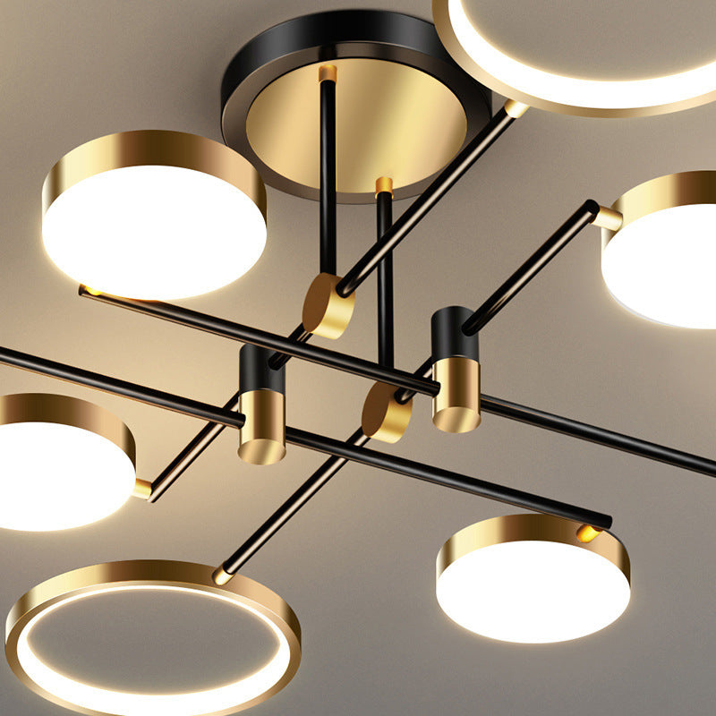Candelabro de estilo metálico posmoderno, lámpara colgante Art Deco con anillo hueco de aluminio cepillado dorado para sala de estar