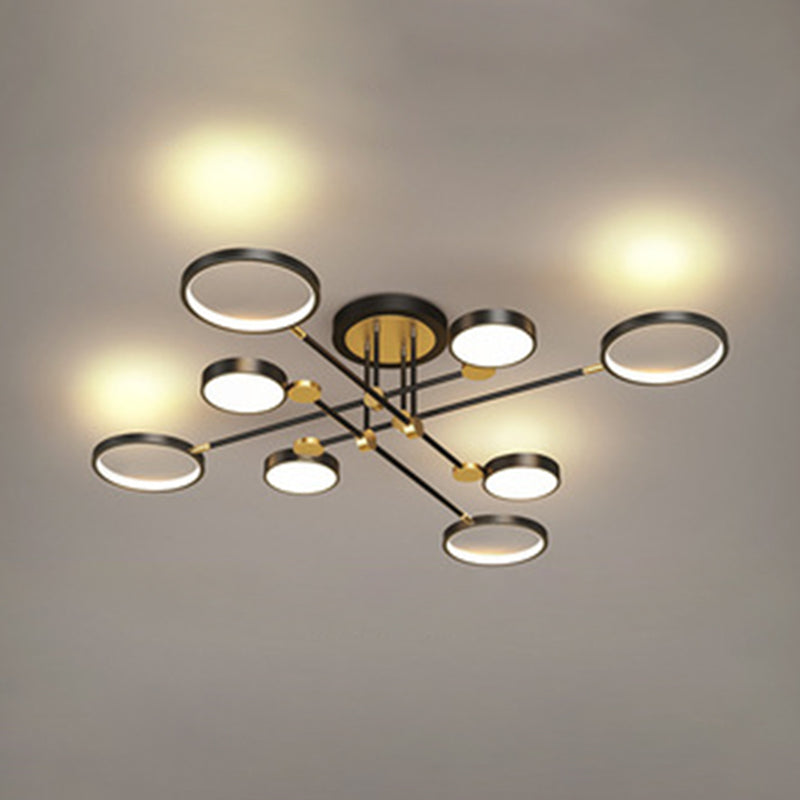 Candelabro de estilo metálico posmoderno, lámpara colgante Art Deco con anillo hueco de aluminio cepillado dorado para sala de estar