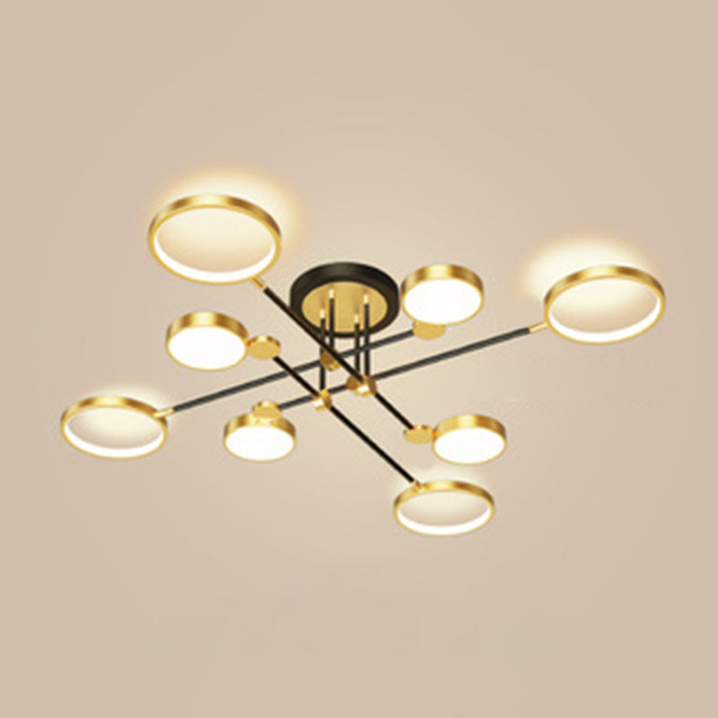 Candelabro de estilo metálico posmoderno, lámpara colgante Art Deco con anillo hueco de aluminio cepillado dorado para sala de estar