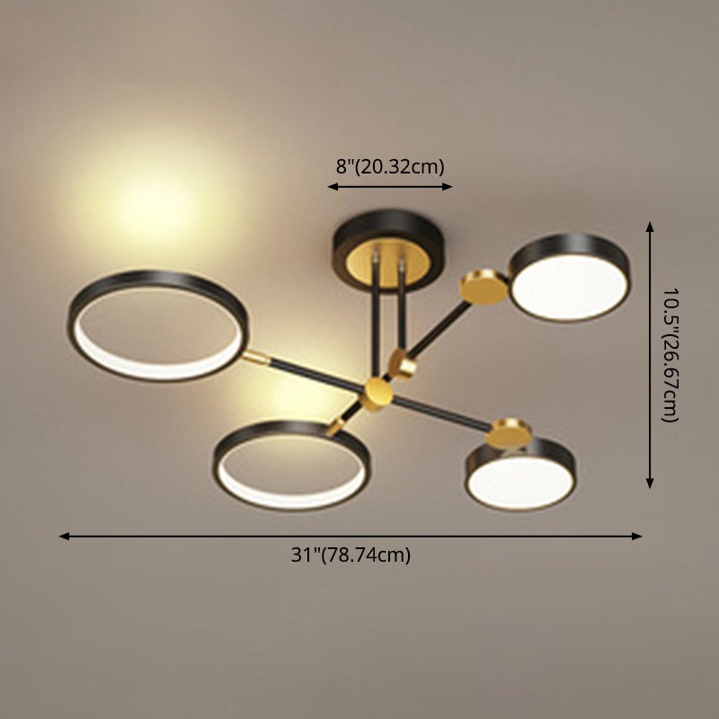 Candelabro de estilo metálico posmoderno, lámpara colgante Art Deco con anillo hueco de aluminio cepillado dorado para sala de estar