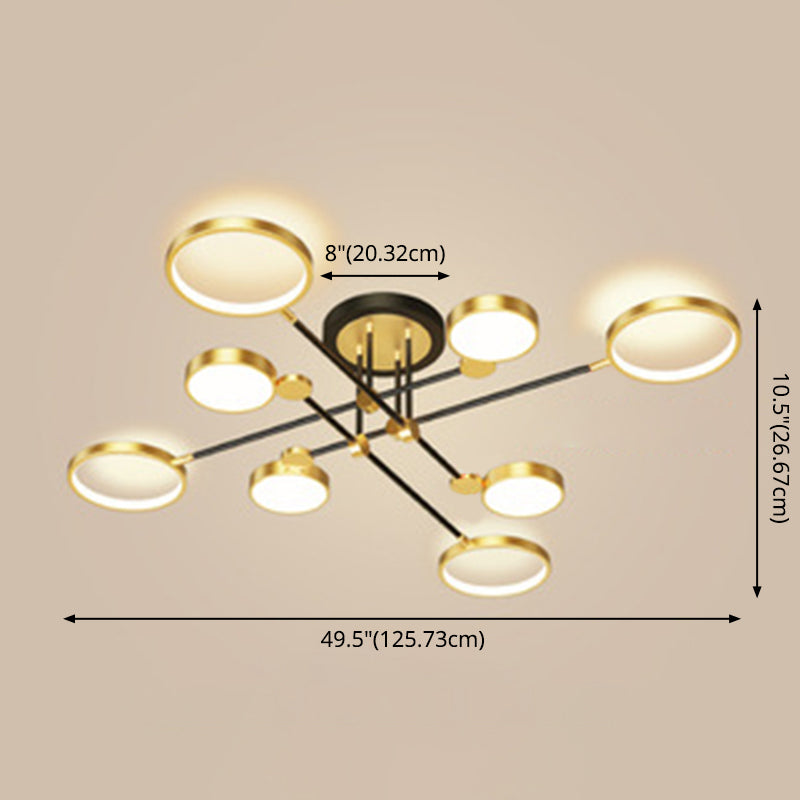 Candelabro de estilo metálico posmoderno, lámpara colgante Art Deco con anillo hueco de aluminio cepillado dorado para sala de estar