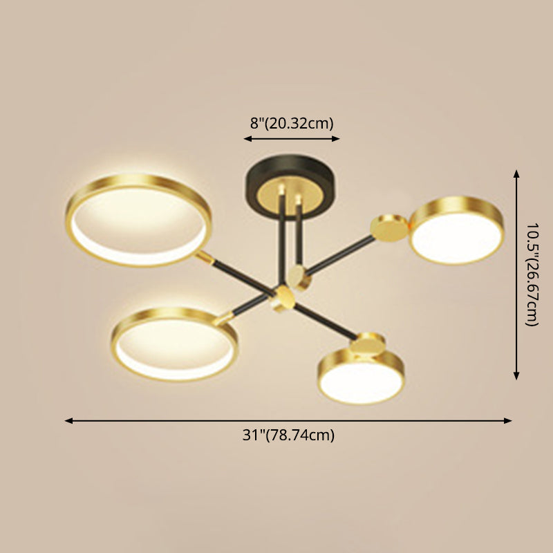 Candelabro de estilo metálico posmoderno, lámpara colgante Art Deco con anillo hueco de aluminio cepillado dorado para sala de estar