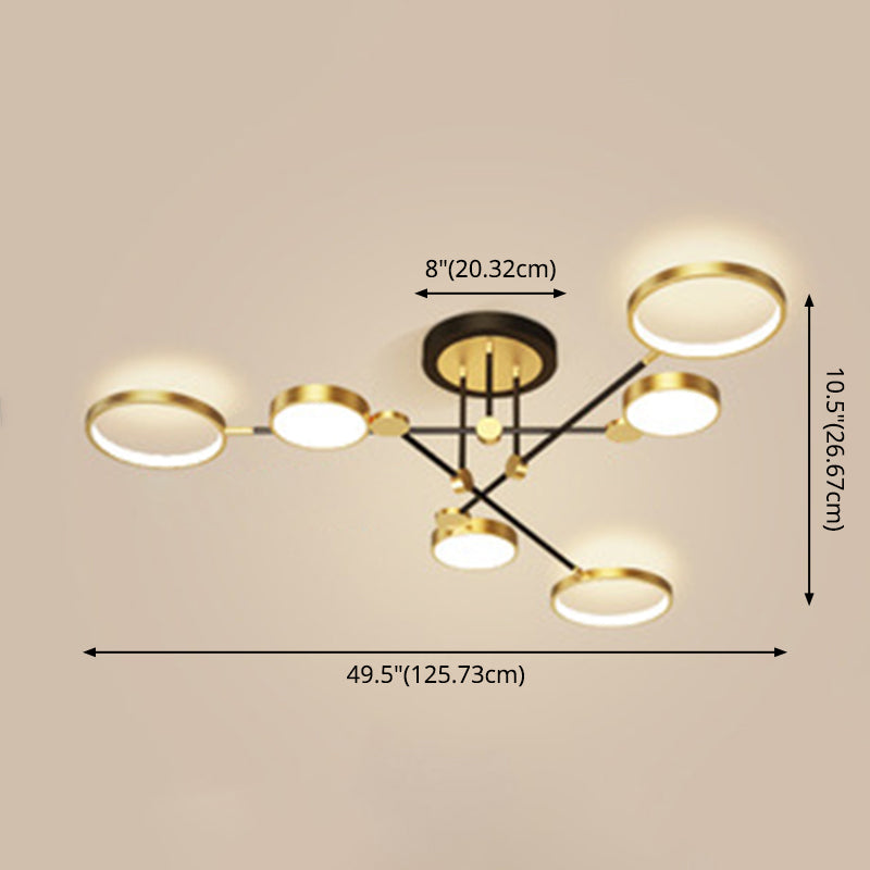 Candelabro de estilo metálico posmoderno, lámpara colgante Art Deco con anillo hueco de aluminio cepillado dorado para sala de estar