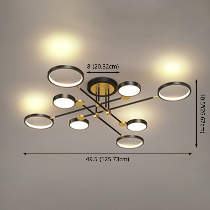Candelabro de estilo metálico posmoderno, lámpara colgante Art Deco con anillo hueco de aluminio cepillado dorado para sala de estar