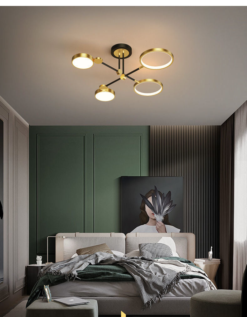 Candelabro de estilo metálico posmoderno, lámpara colgante Art Deco con anillo hueco de aluminio cepillado dorado para sala de estar
