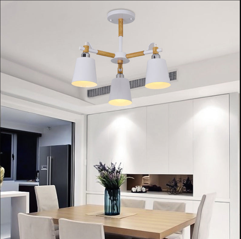 Esszimmer Anhängerlampe moderner Holzminimalismus hängende Licht mit Abwärts -Metall -Cloke -Schatten