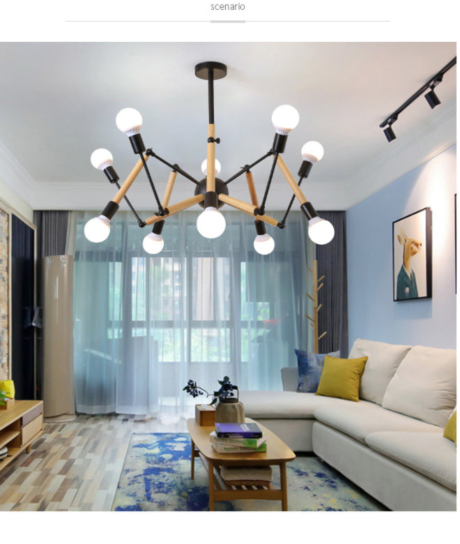 Lampadario a forma di ragno in legno massiccio Lampada moderna semplicità per sala da pranzo regolabile lampada per illuminazione appesa